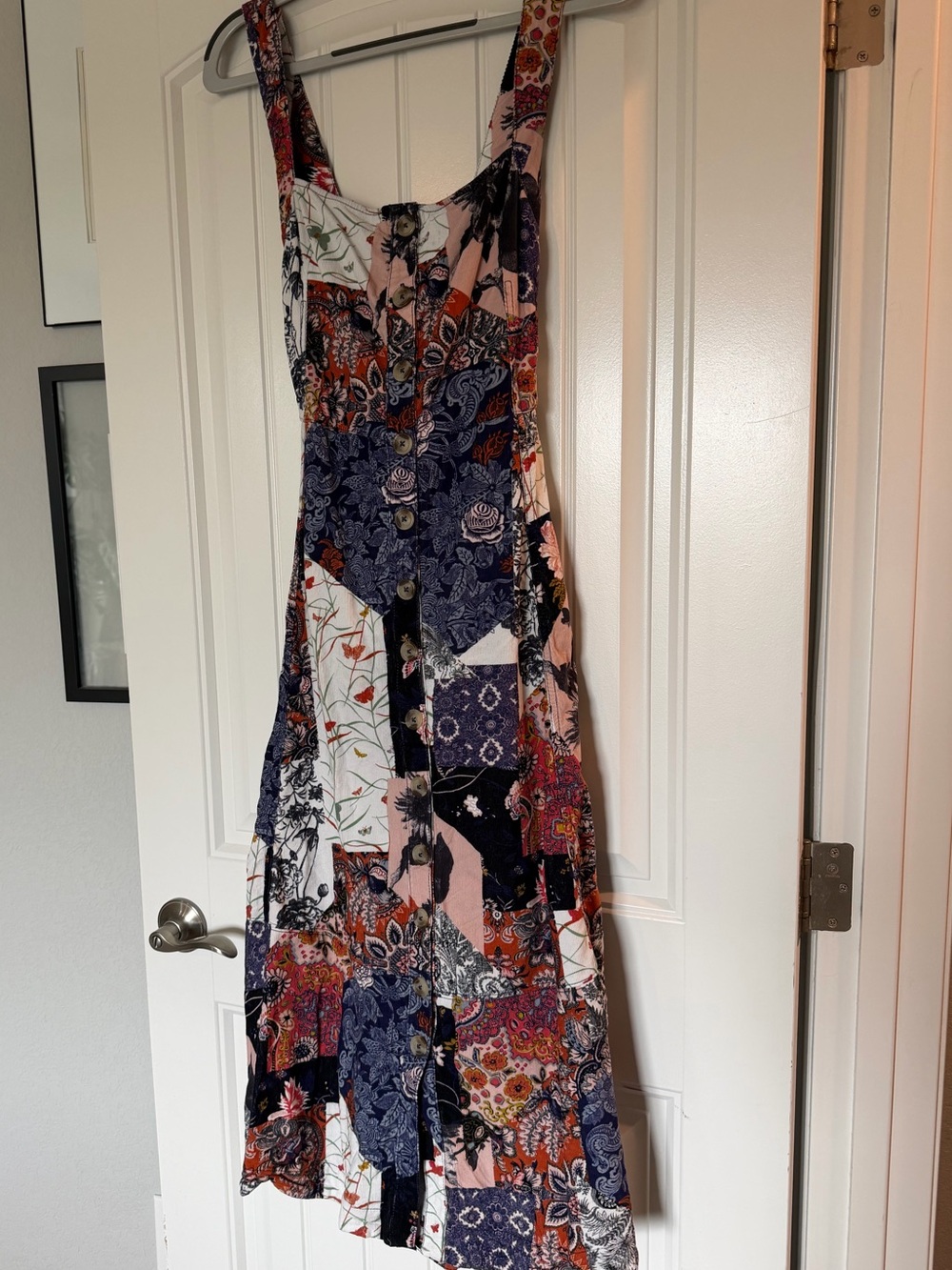 Anthropologie Patchwork Maxi Dress in Navy, Pink, Orange, White